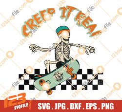 retro skeleton skateboarding png svg| creep it real svg, creep it real png, skeleton skateboarding, halloween skateboard