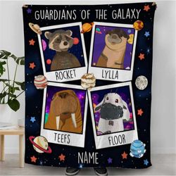 personalized guardians of the galaxy 3 blanket, rocket lylla floor and teefs, rocket and friends blanket, marvel blanket