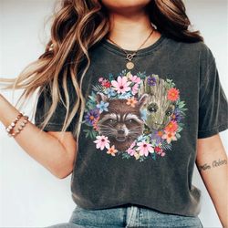 floral rocket racoon & groot shirt, marvel guardians of the galaxy vol 3, i'm groot shirt, retro rocket shirt, vintage m