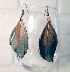 copper feather earrings