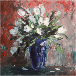 flowers in a vase original oil painting impasto floral square artwork