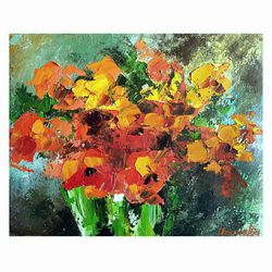 abstract poppies in a vase impasto original oil painting flowers artwork