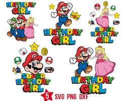 super mario bros birthday girl svg, mario bros party svg, png