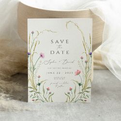 wildflower save the date, wild flower wedding save the date template, floral wedding save the date invitation, templett