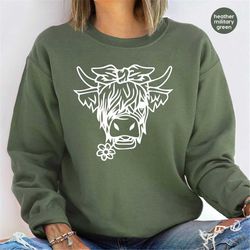 animal sweatshirt, western hoodie, cow long sleeve shirt, cow sweatshirt, animal figure hoodie, gift for her, gift for h