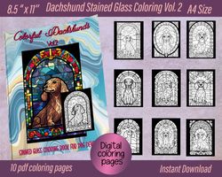 dachshund serenade: stained glass coloring pages, vol 2 for dog devotees 10 digital pdf files, instant download