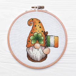 irish cross stitch, shamrock cross stitch st patricks gnome cross stitch gnome cross stitch pattern pdf instant download