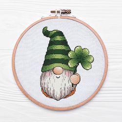 shamrock cross stitch, st patricks gnome cross stitch gnome cross stitch pattern pdf irish cross stitch instant download