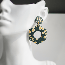 unique handmade vintage metal brass clay earrings - unusual art ethnic jewelry stud for women