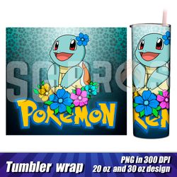 tumbler squirtle design in png format, 300 dpi, tumbler wrap with pokemon, wrap, tumbler template pokemon squirtle wrap