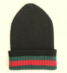 winter knitted hat with lapel, striped wool  beanie with green and red for men, hat for spring, warm hat for gift