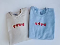 embroidered strawberry sweatshirt, strawberry sweatshirt, sweatshirt for her, trendy sweatshirt.