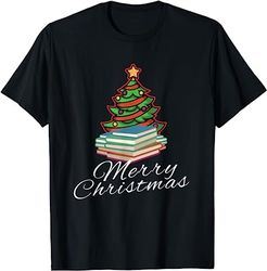 merry christmas tree i reading books librarian i christmas t-shirt