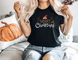 merry christmas santa hat reindeer shirt cute christmas t-shirt christmas tshirt women's christmas shirt holiday christ