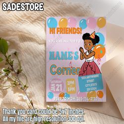 gracie's corner invitation, diy invitation, edit it yourself template, gracie corner birthday party, kids digital