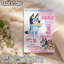 bluey invitation diy, bluey kids party invitation, digital invitation, edit it yourself template, birthday party