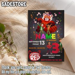 editable turning red birthday invitation template, printable birthday party invitations, digital kids party invite