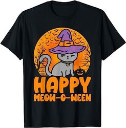happy meow o ween pumpkin cat witch full moon halloween t-shirt