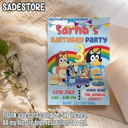 bluey invitation digital editable template theme, bluey kids invite mobile invitation, canva template printable personal