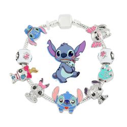 disney jewelry cartoon angle lilo & stitch inspired charm bracelet accessories silver color jewelry bracelet