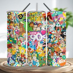 90s cartoon tumbler wrap, 90s cartoon skinny tumbler, cute bear tumbler, cute cartoon design, coffee cute bears skinny