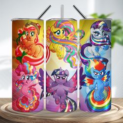 rainbow unicorn tumbler, cute ponies tumbler wrap, rainbow unicorn straight skinny, unicorn tumbler