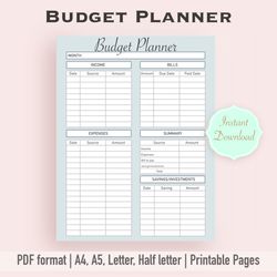 budget planner, budget planner template, financial planner template, printable budget planner, budget checklist, printab