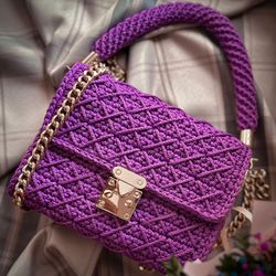 crochet pattern women handbag pdf digital instant download, video tutorial, vegan crossbody, top handle, small purse