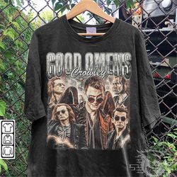 good omens movie shirt, crowley vintage 90s y2k retro style sweatshirt, aziraphale 2023 movie bootleg unisex gift for fa