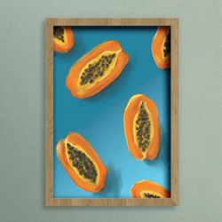 papayas fruit art print juicy orange digital food interior painting