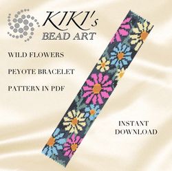 neon flowers wildflowers peyote bracelet pattern, peyote pattern - in pdf - instant download