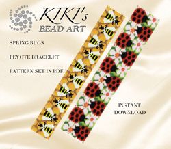 bugs, ladybugs, bees 2 designs peyote bracelet pattern set peyote pattern in pdf instant download