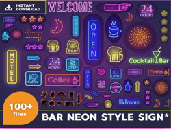 100 files bar neon style sign svg bundle, neon sign svg, beer svg