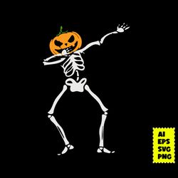 dabbing skeleton pumpkin halloween svg, skeleton svg, pumpkin svg, horror movie character svg, halloween svg, ai file