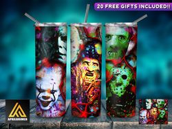 horror character tumbler, straight tapered wrap skinny tumbler, halloween scarecrow cartoon sublimation skinny tumbler