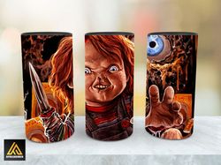 horror character tumbler, can holder wrap skinny tumbler, cartoon halloween movie sublimation wrap skinny tumbler