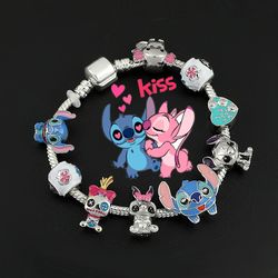 disney stitch jewelry cartoon lilo & stitch inspired bracelet diy stitch pendant crystal beads bangle for women