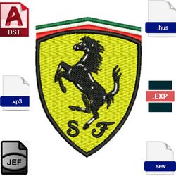 "unleash the speed: embroidered ferrari logo designs for automotive enthusiasts"