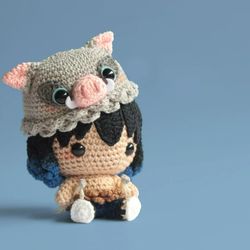 inosuke demon slayer amigurumi pattern, handmade crochet amigurumi doll, crochet doll pdf pattern, anime crochet pattern