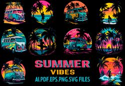 summer vibes woflwagen bus neon colors vector digital file ai,pdf,pdf,svg,png files sublimation digital vector file