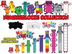 numberblocks clipart, png, layered svg, great for cricut, crafts