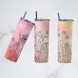 wild flowers wrap tumbler, wild flowers wrap straight skinny tumbler, wild flowers wrap sublimation skinny tumbler