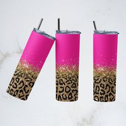 glitter gold leopard tumbler, glitter gold straight wrap skinny tumbler,horizontal leopard sublimation skinny tumbler