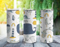 nautical seaside resort straight tumbler, seamless design, seamless skinny tumbler