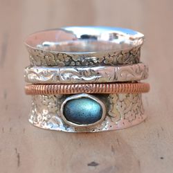 labradorite silver ring fidget spinner ring sterling silver band ring thumb ring anxiety ring women handmade jewelry