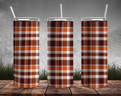 orange tartan straight tumbler, seamless design, seamless skinny tumbler