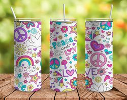 peace hippie love straight tumbler, seamless design, seamless skinny tumbler