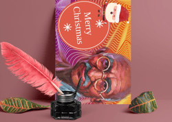 merry christmas digital greeting card with the leader mahatma gandhi.