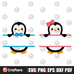 penguin svg, penguins monogram svg, penguin split frame svg dxf eps, cute baby girl boy penguin, kids animals svg, kawa