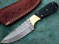 superior hand made skinning knife , custom made damascus steel full tang skinner